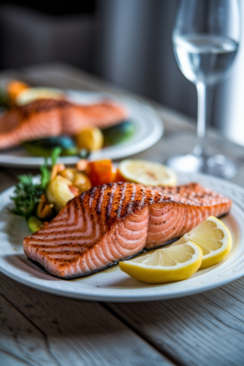 beautiful plated salmon dinner styled