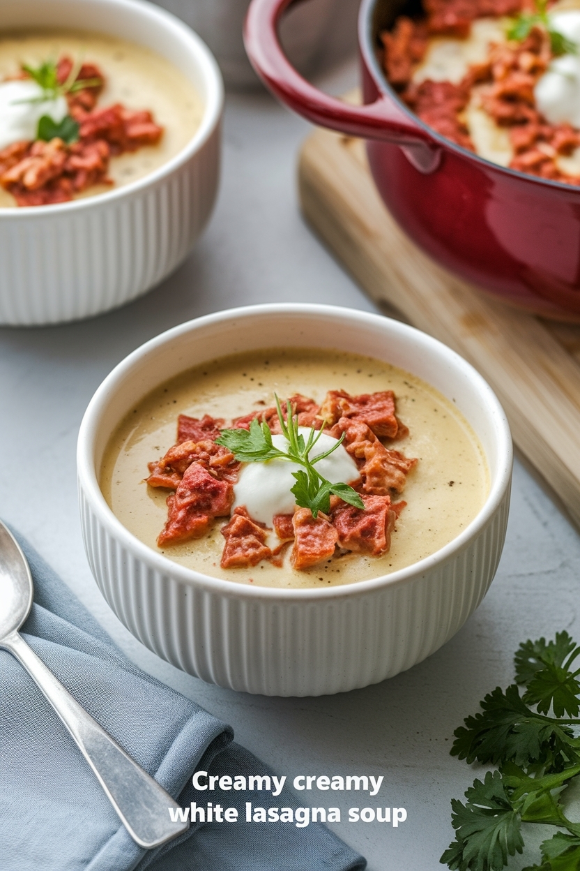 creamy white lasagna soup