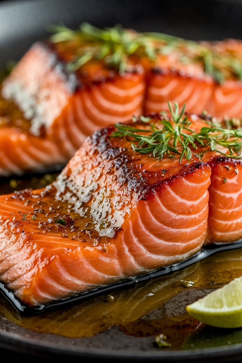 macro close up of juicy grilled salmon
