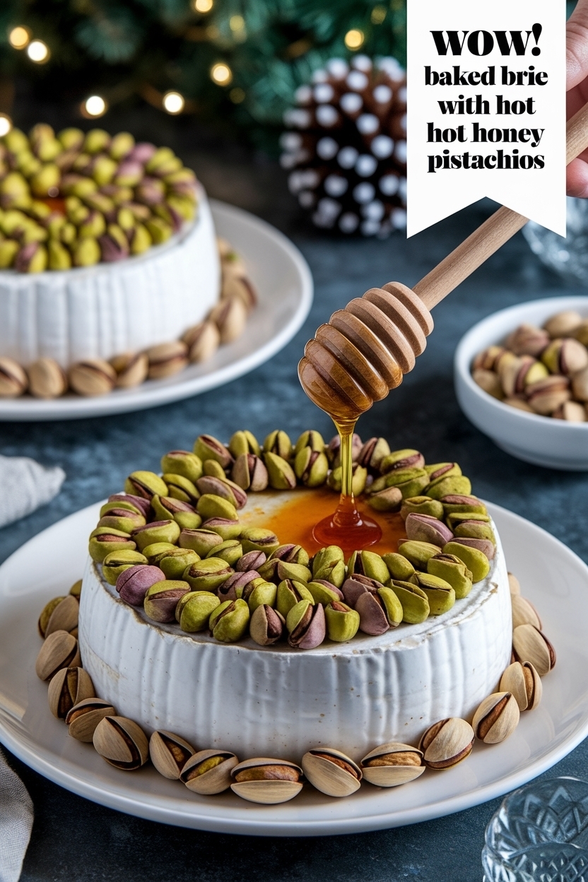 baked brie with hot honey pistachios