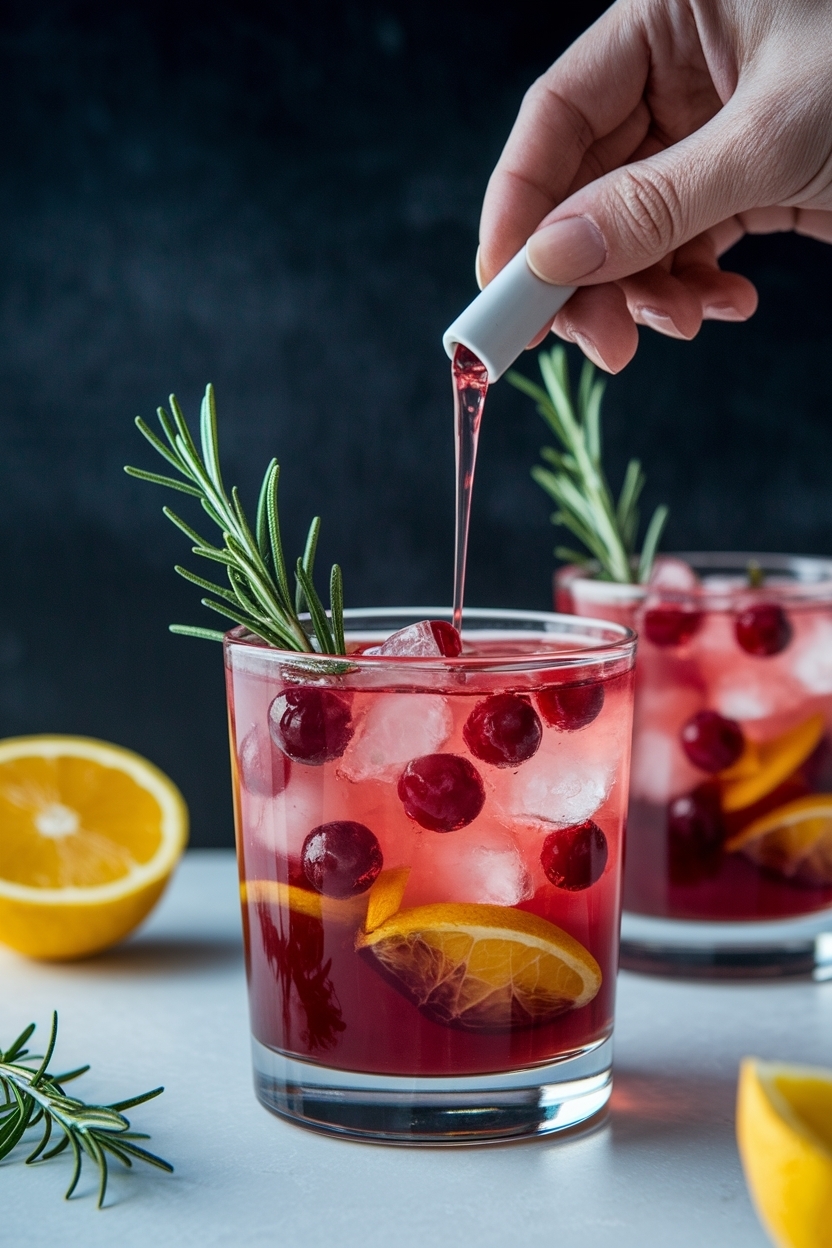 cranberry rosemary spritz mocktail