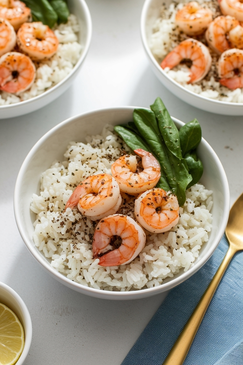garlic butter shrimp rice bowl
