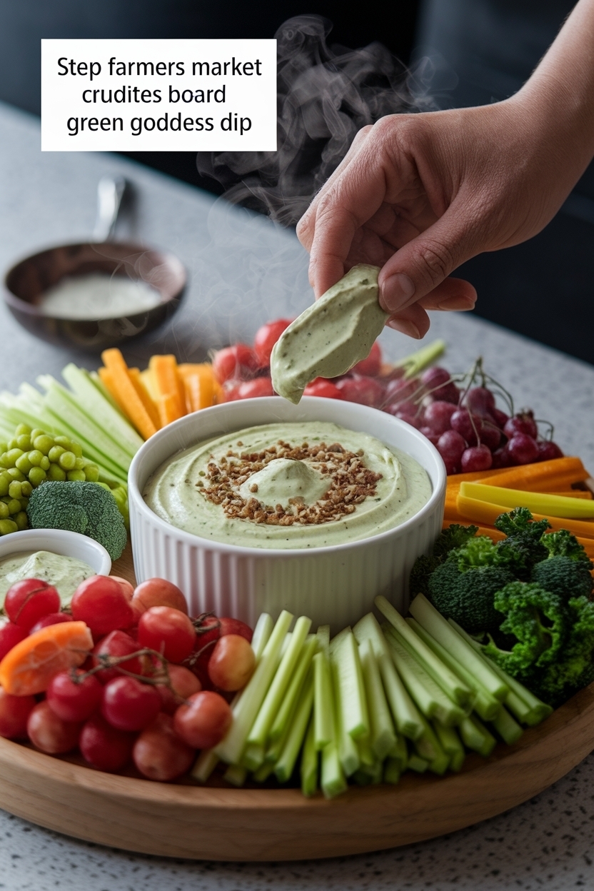 farmers market cruditΓ©s board green goddess dip