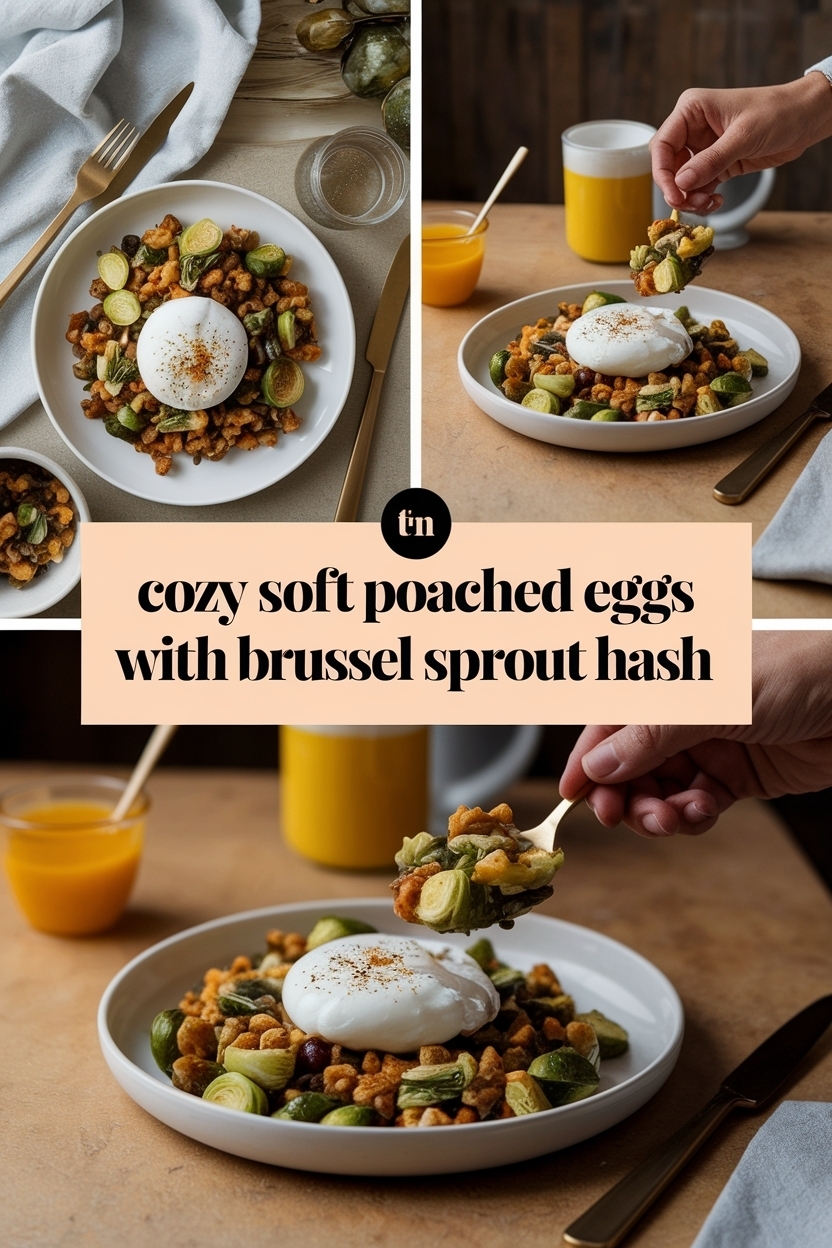 soft poached eggs with brussel sprout hash