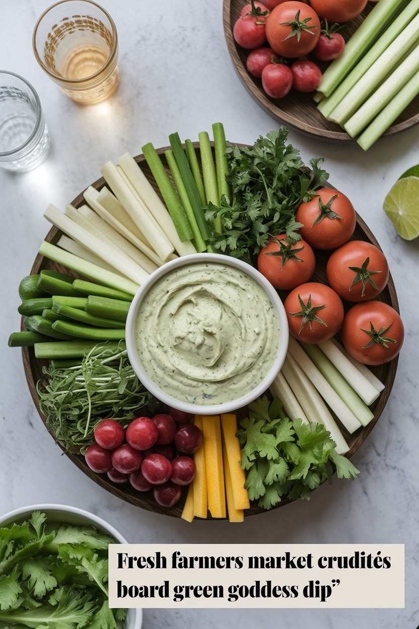 farmers market crudités board green goddess dip