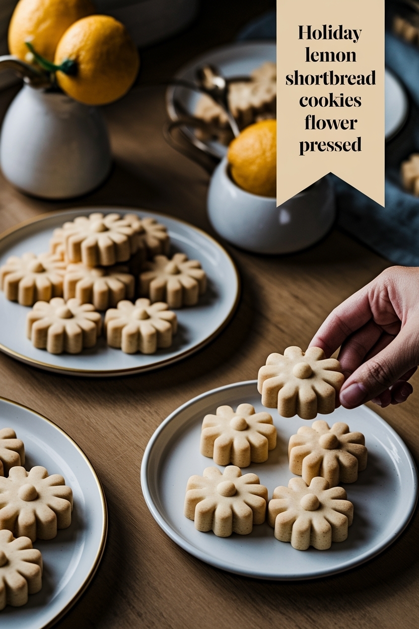 lemon shortbread cookies flower pressed