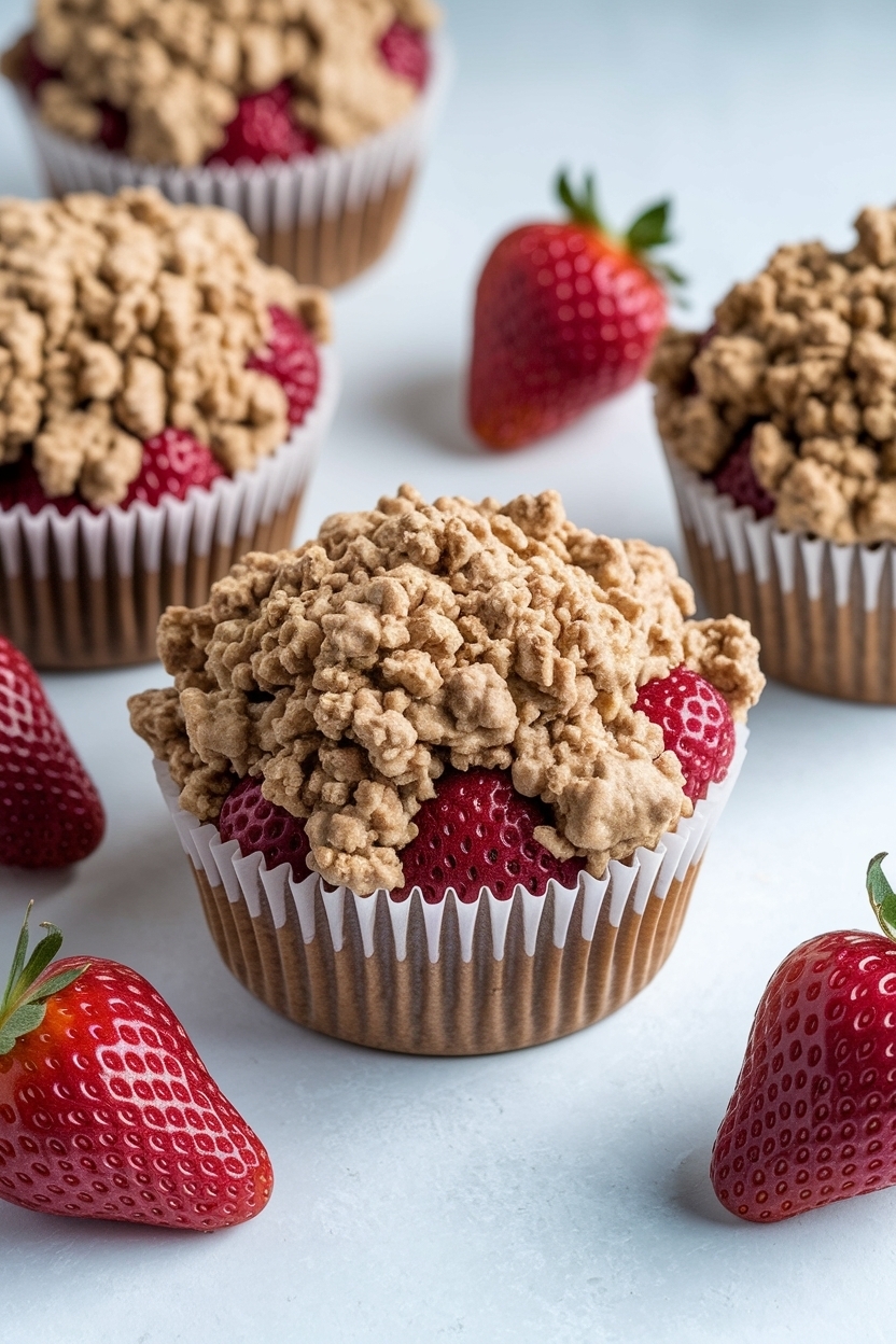 bakery style strawberry muffins crumble