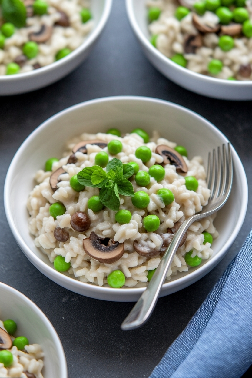 spring pea and mushroom risotto no wine