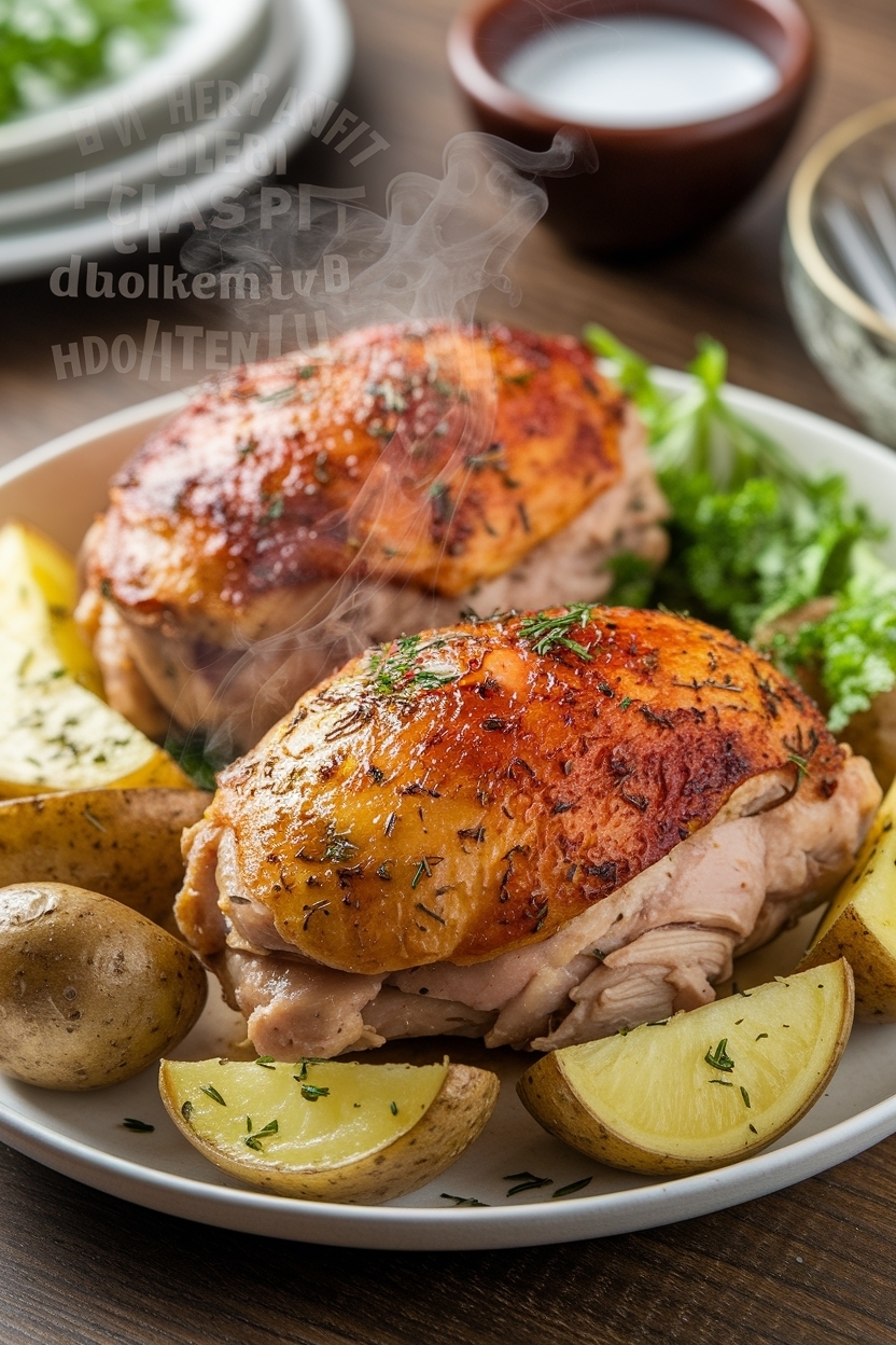 herb roasted chicken thighs with potatoes