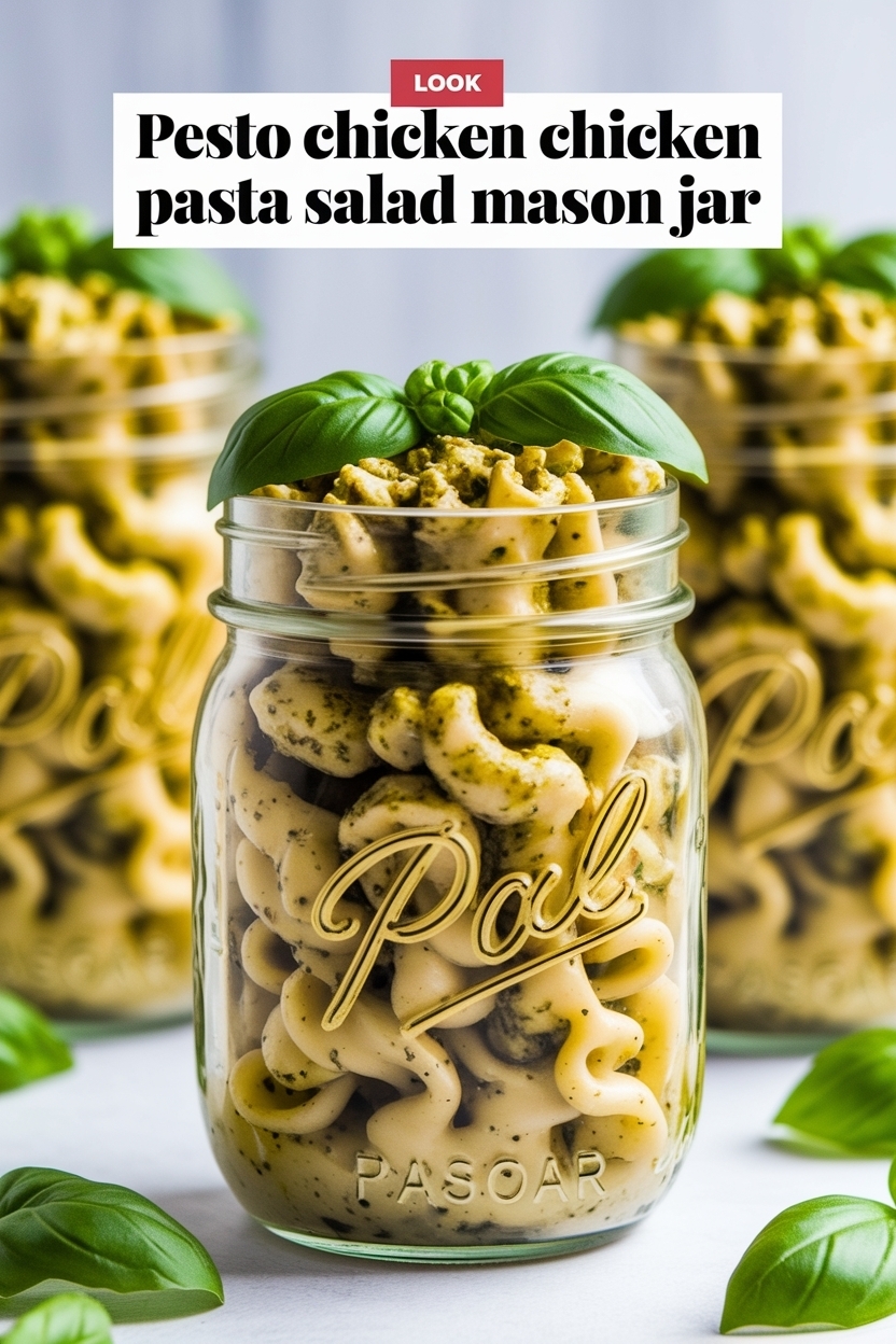 pesto chicken pasta salad mason jar