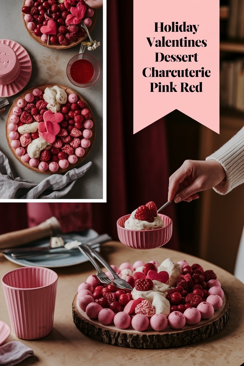 valentines dessert charcuterie board pink red