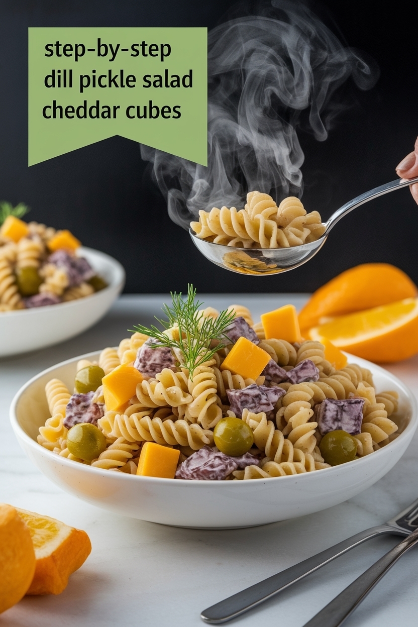 dill pickle pasta salad cheddar cubes
