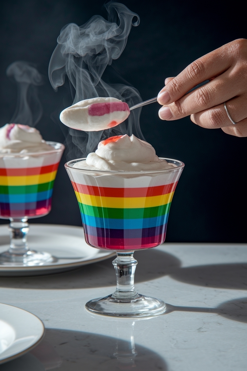 rainbow jello cubes dessert