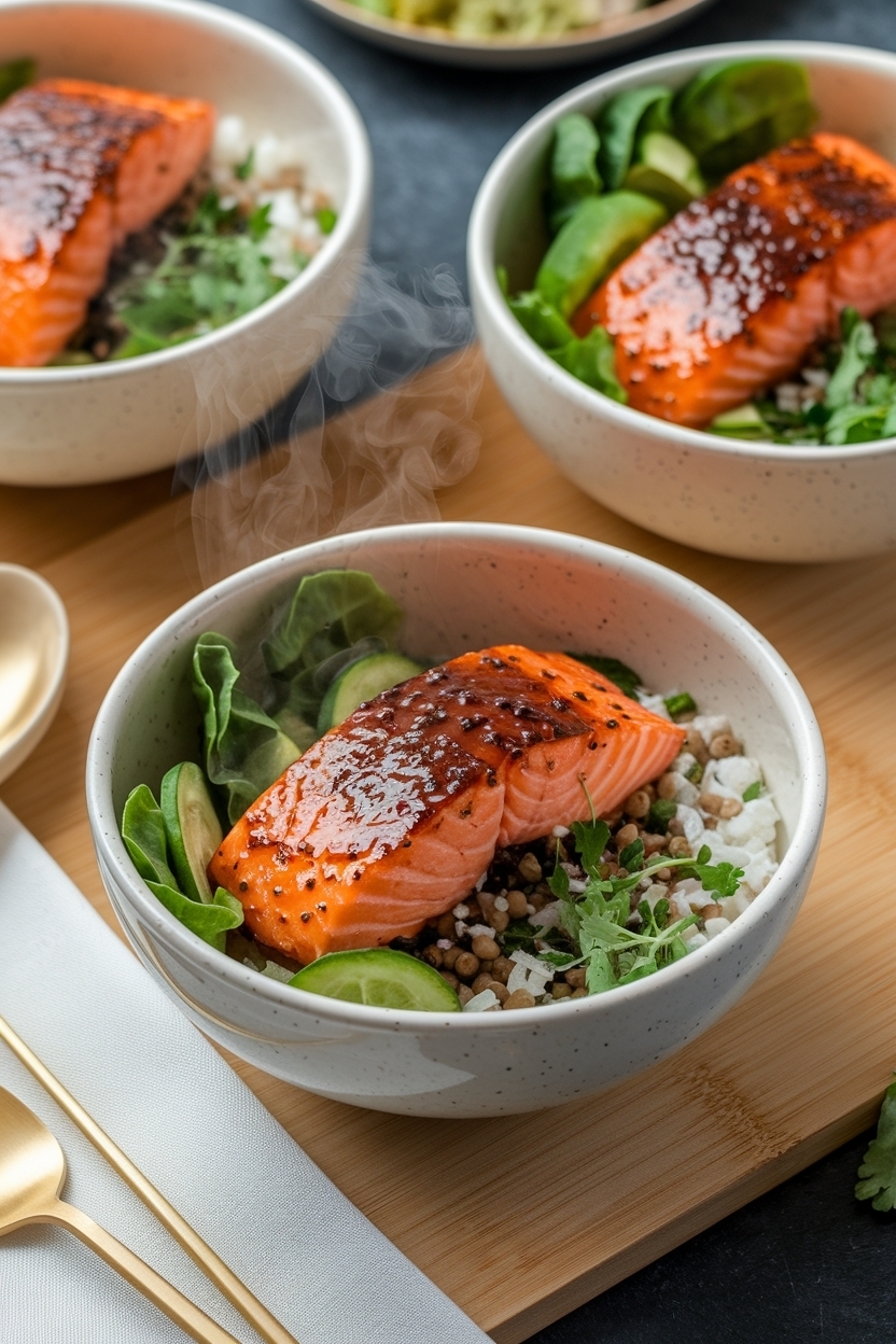 teriyaki salmon bowls meal prep