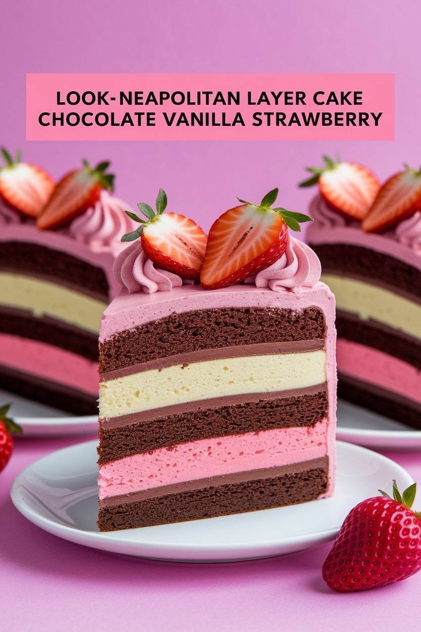 neapolitan layer cake chocolate vanilla strawberry
