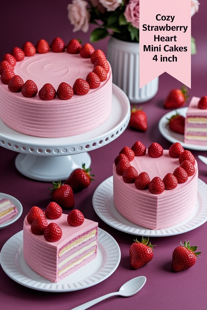 strawberry heart mini cakes 4 inch