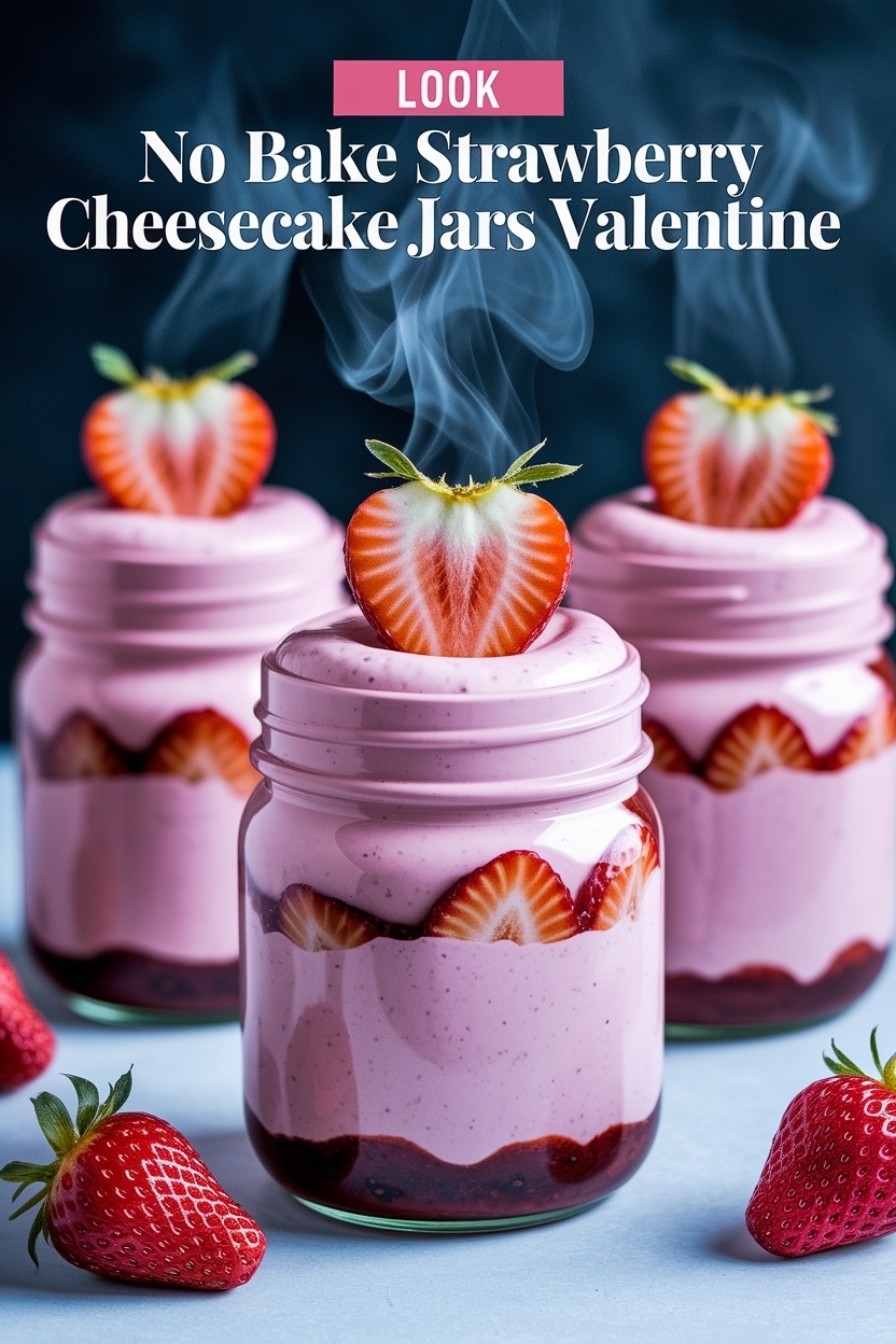 no bake strawberry cheesecake jars valentine