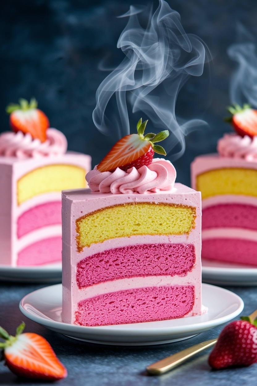 ombre pink layer cake strawberry buttercream