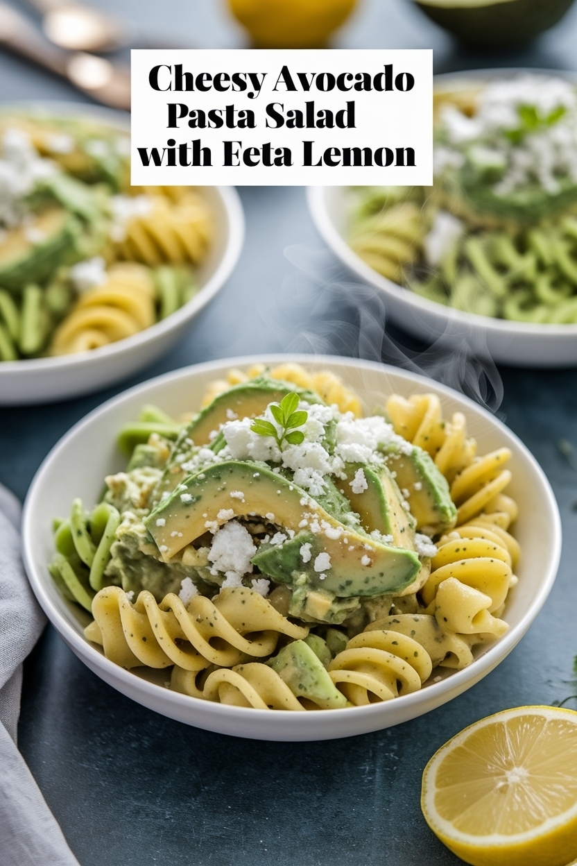 avocado pasta salad with feta lemon