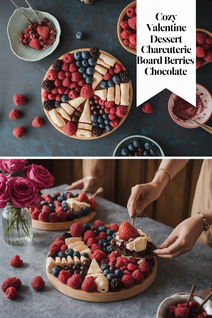 valentine dessert charcuterie board berries chocolate