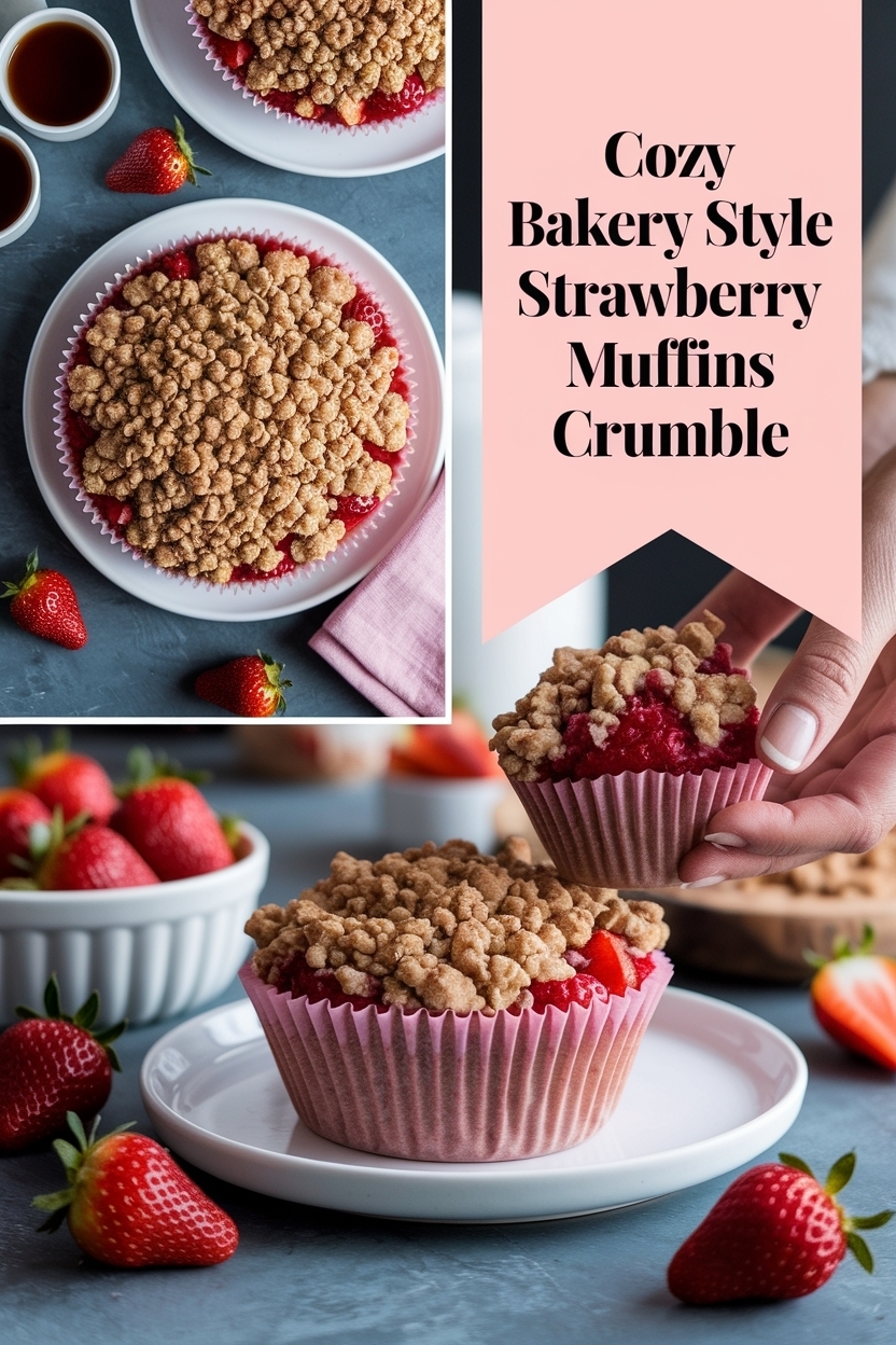 bakery style strawberry muffins crumble
