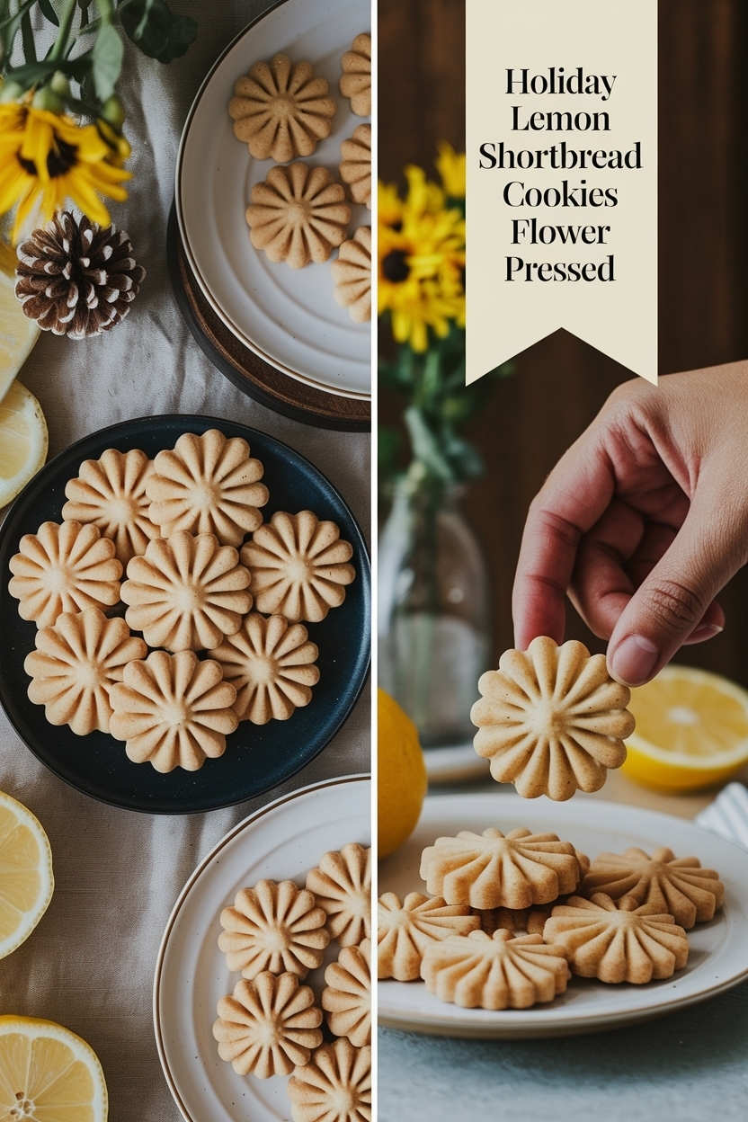 lemon shortbread cookies flower pressed