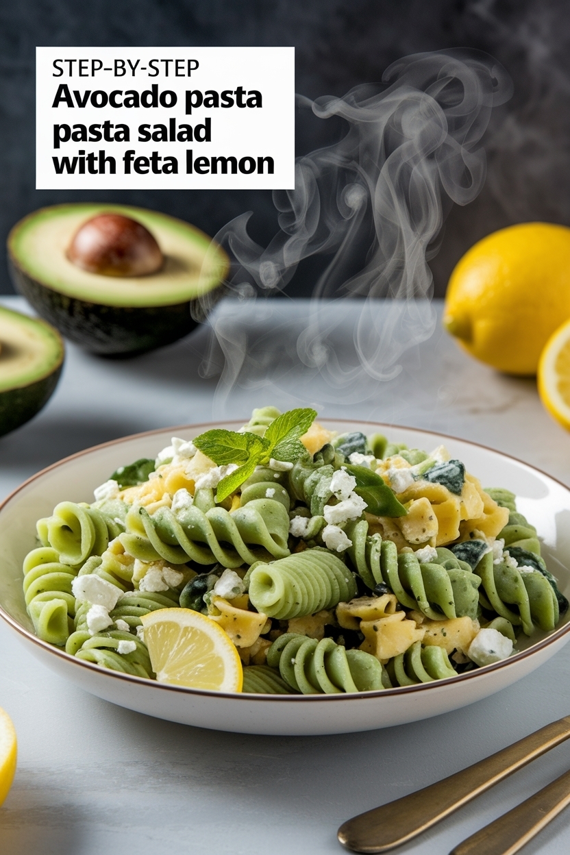 avocado pasta salad with feta lemon