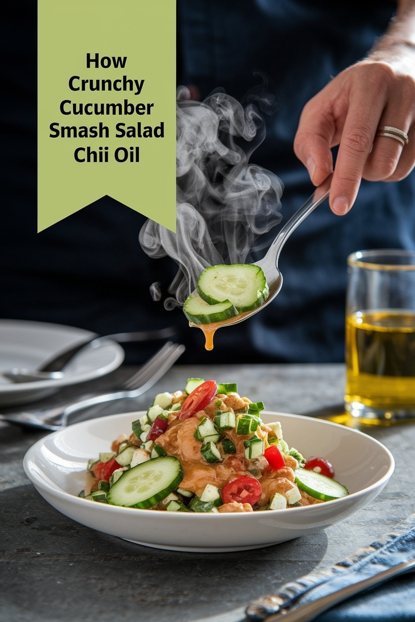 crunchy cucumber smash salad chili oil