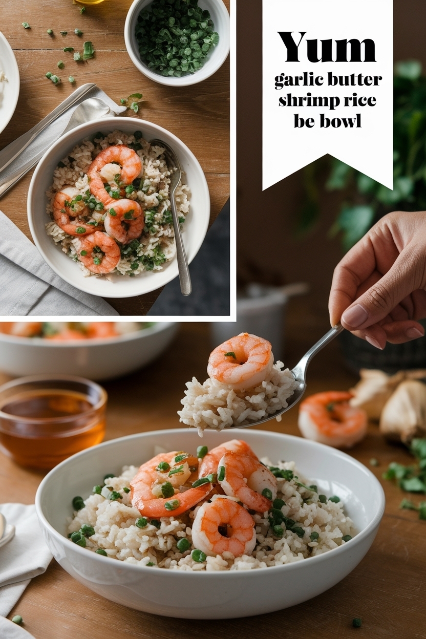 garlic butter shrimp rice bowl