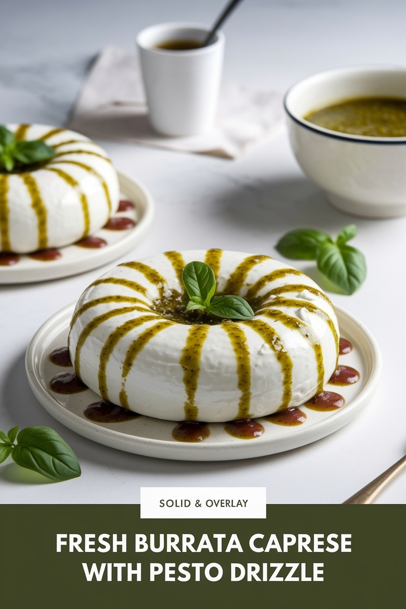 burrata caprese with pesto drizzle