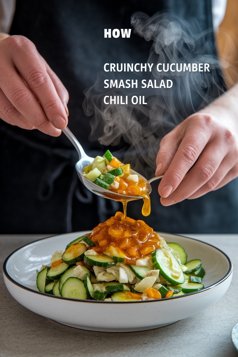 crunchy cucumber smash salad chili oil