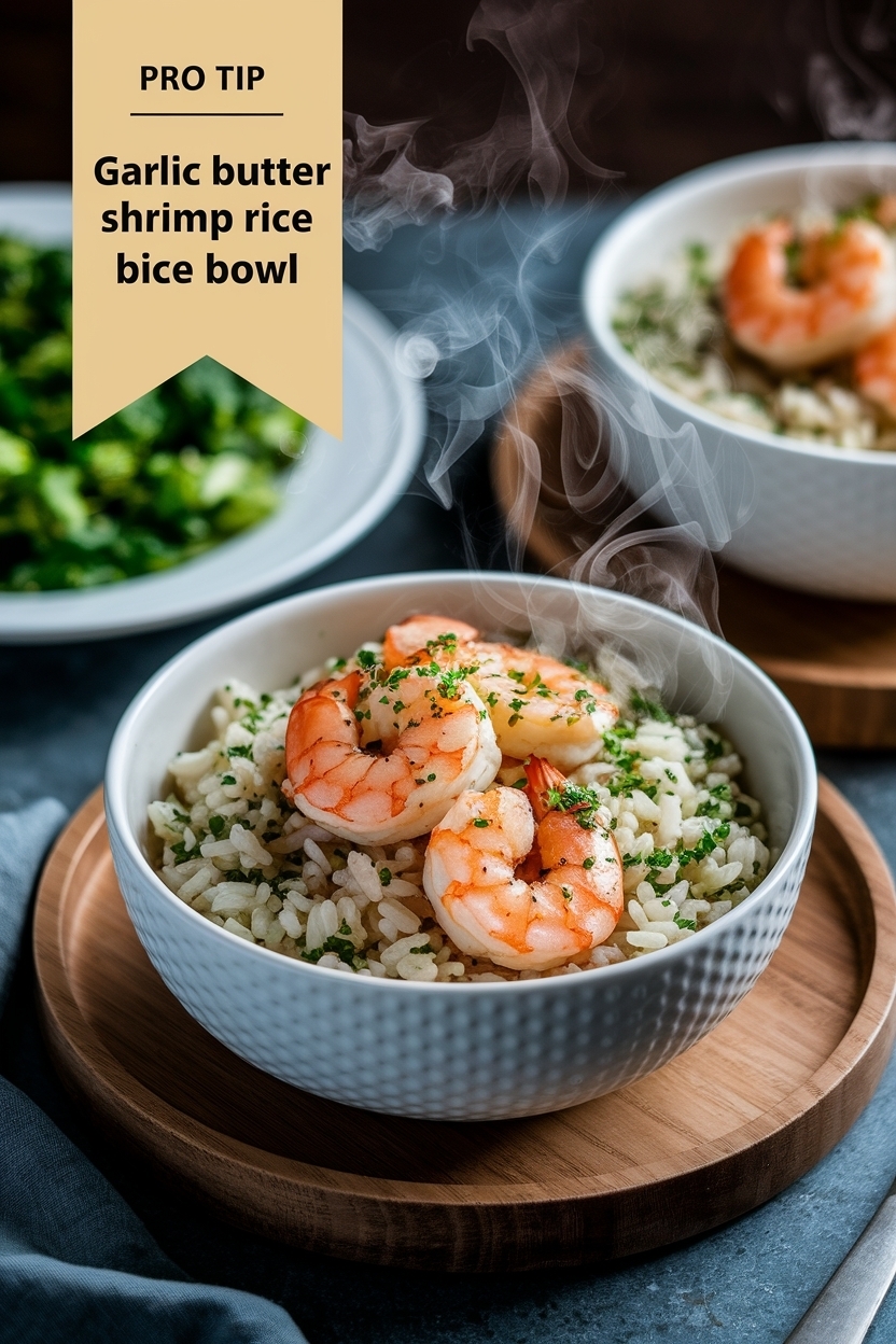garlic butter shrimp rice bowl