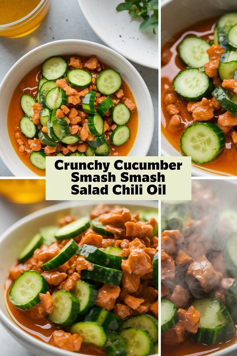 crunchy cucumber smash salad chili oil