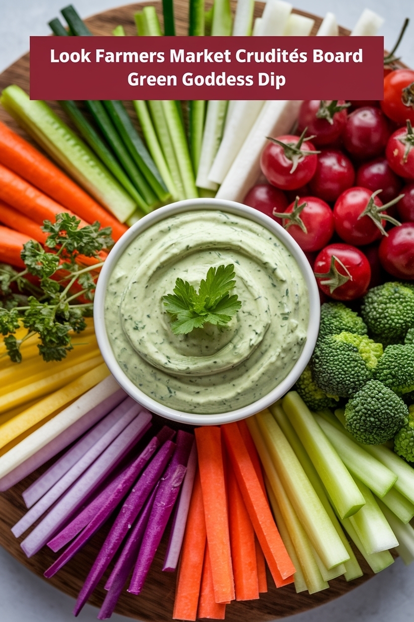 farmers market crudités board green goddess dip