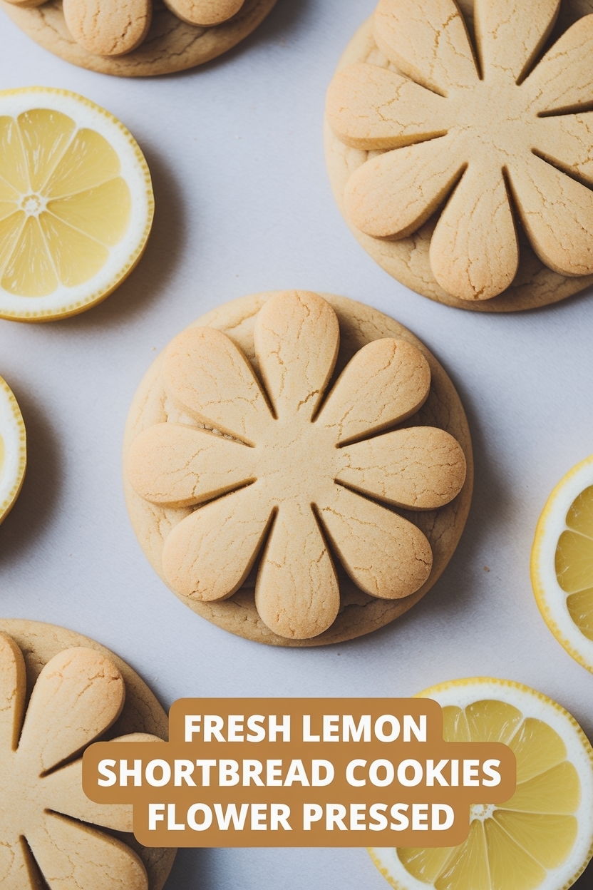 lemon shortbread cookies flower pressed
