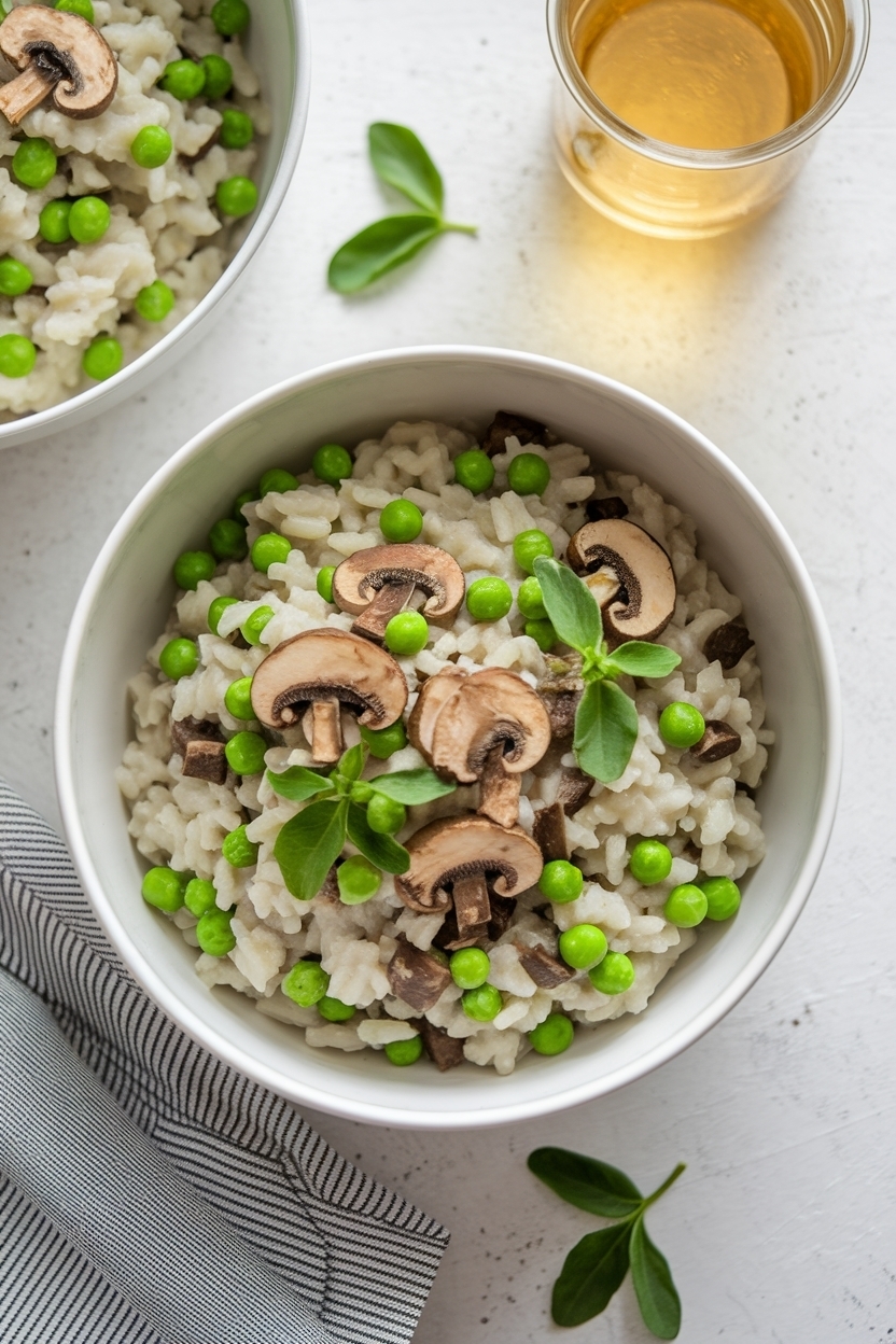 spring pea and mushroom risotto no wine
