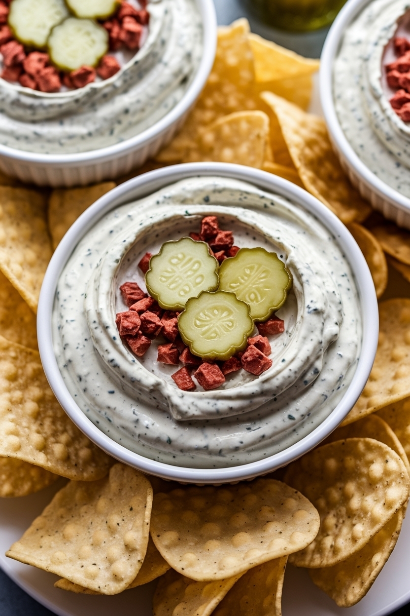 pickle ranch dip with chips