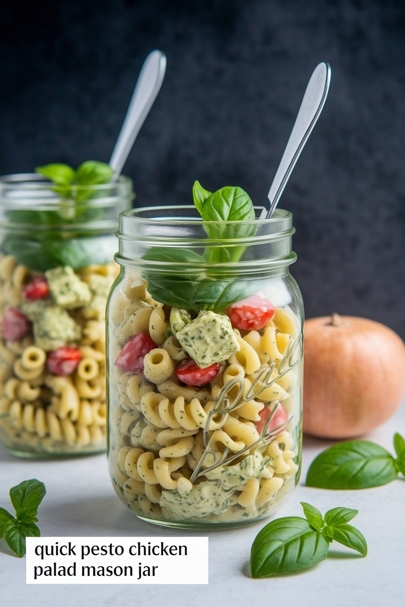 pesto chicken pasta salad mason jar