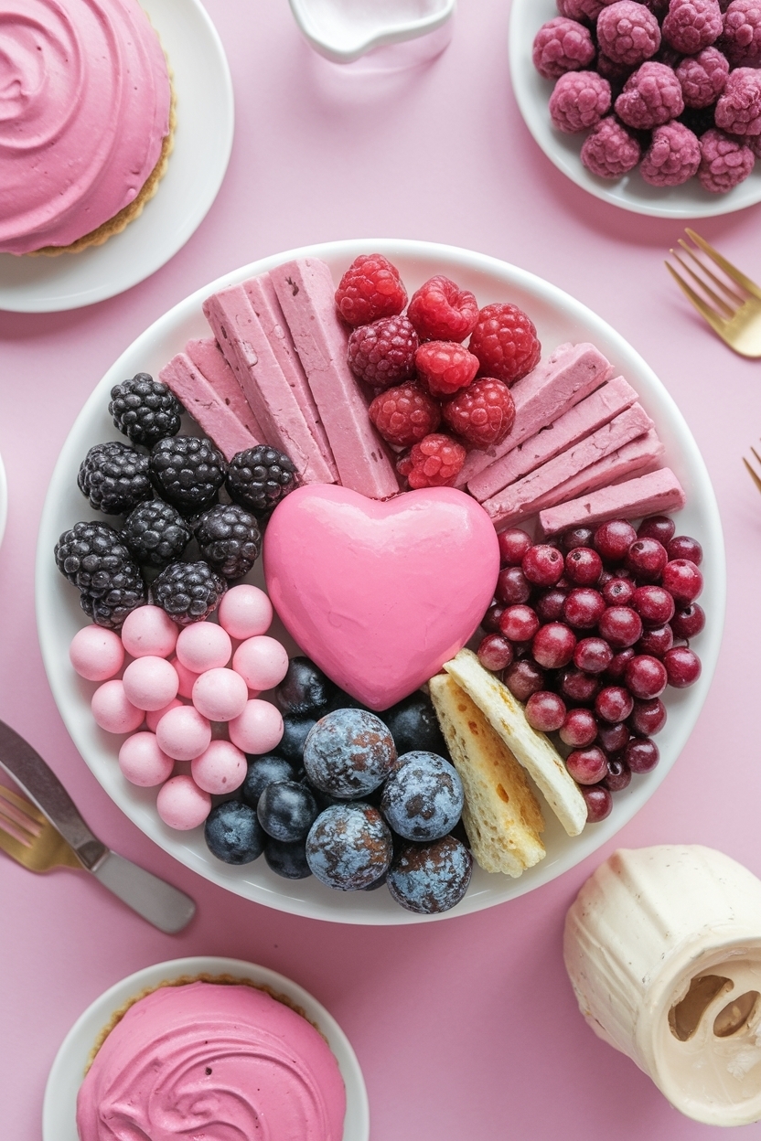 valentines dessert charcuterie board pink red