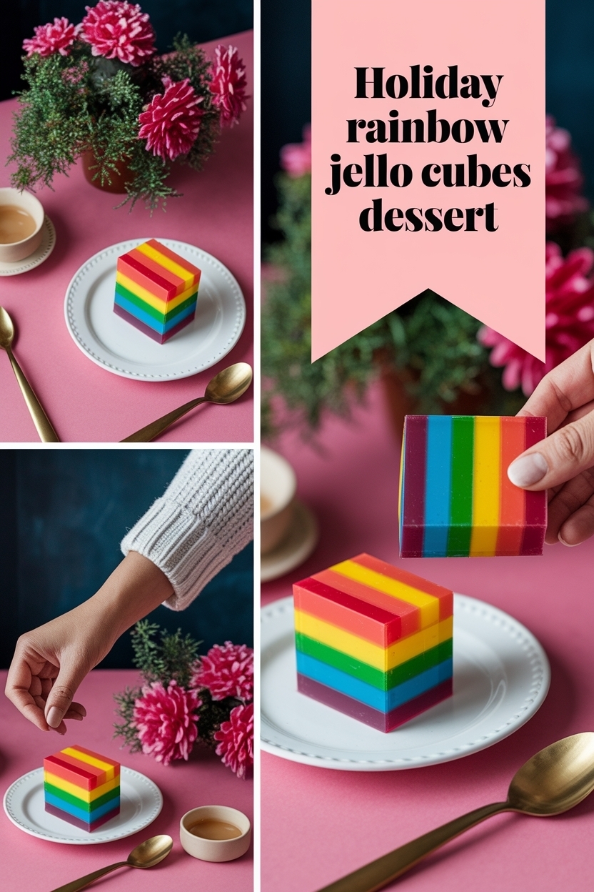 rainbow jello cubes dessert