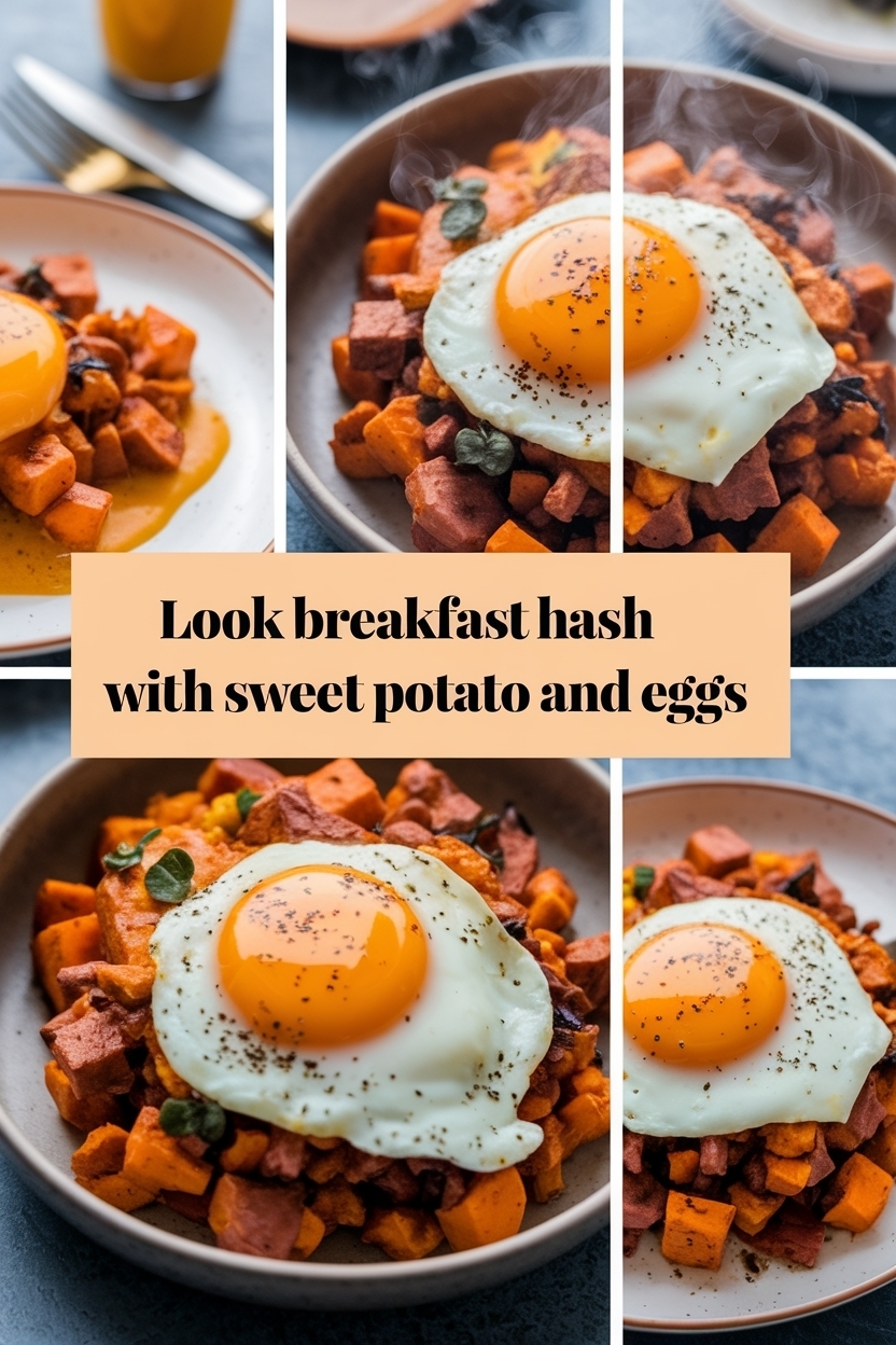 breakfast hash with sweet potato and eggs