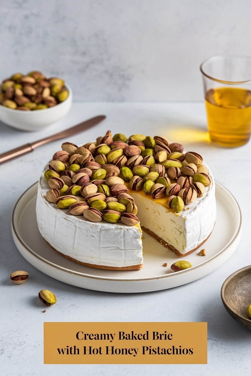 baked brie with hot honey pistachios