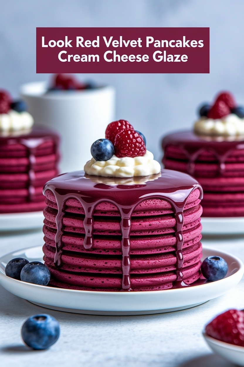 red velvet pancakes cream cheese glaze