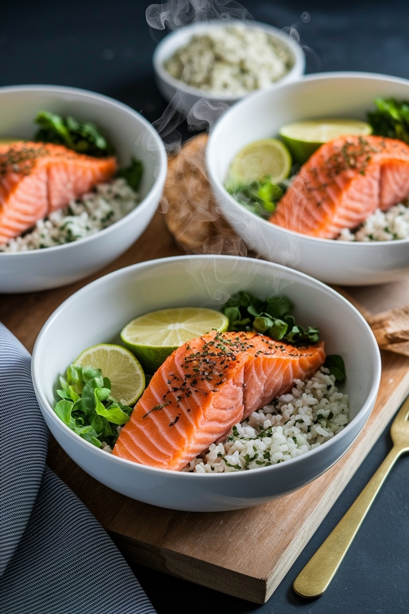 salmon rice bowl meal prep recipe