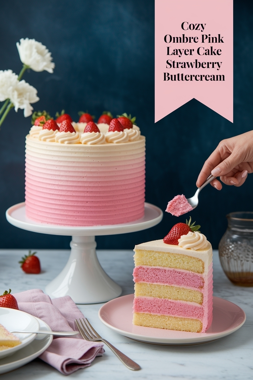 ombre pink layer cake strawberry buttercream