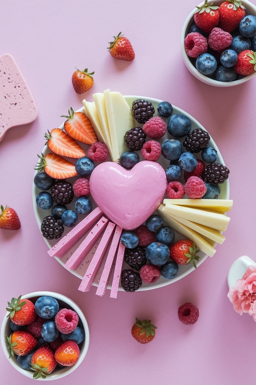 valentine dessert charcuterie board berries chocolate