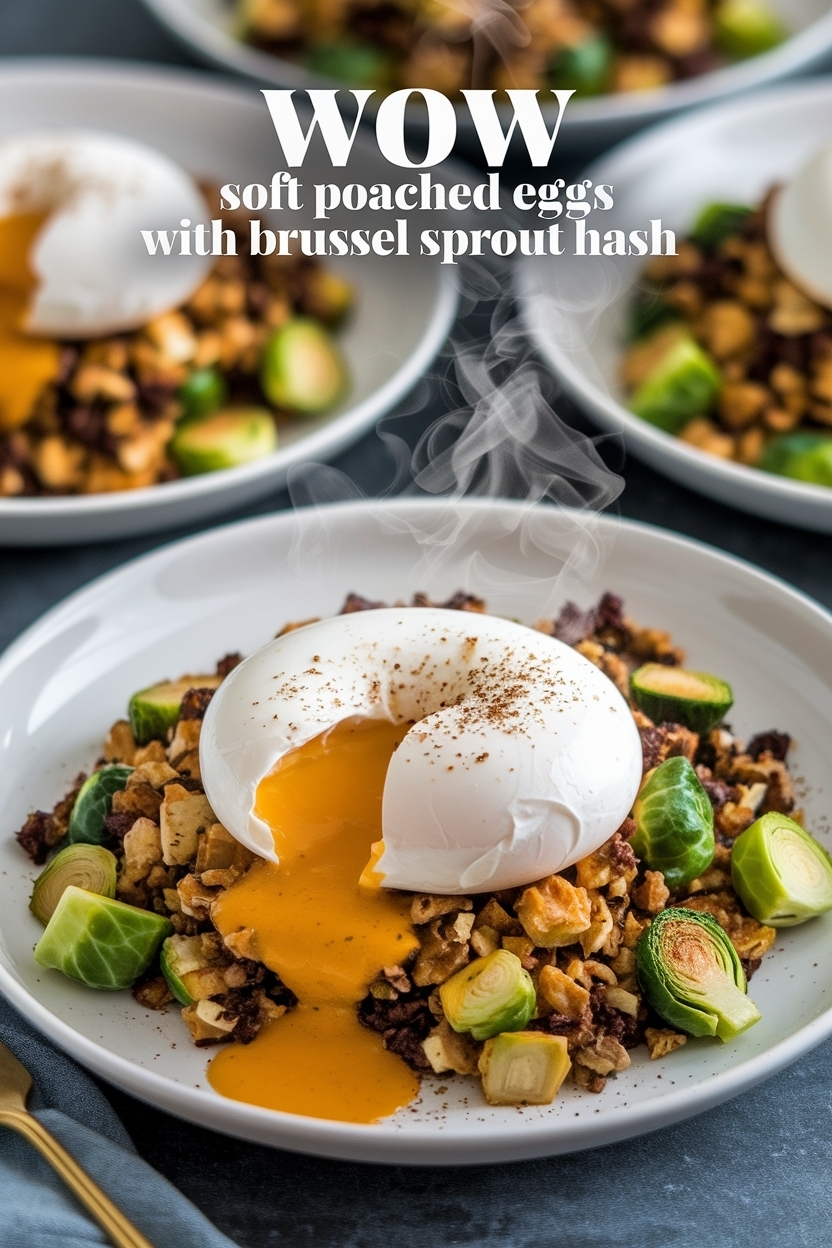 soft poached eggs with brussel sprout hash