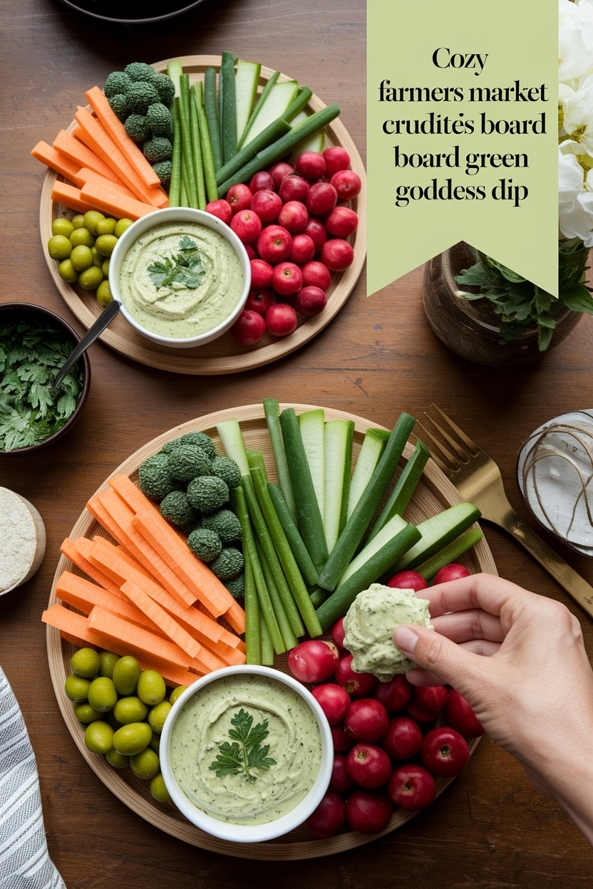farmers market crudités board green goddess dip