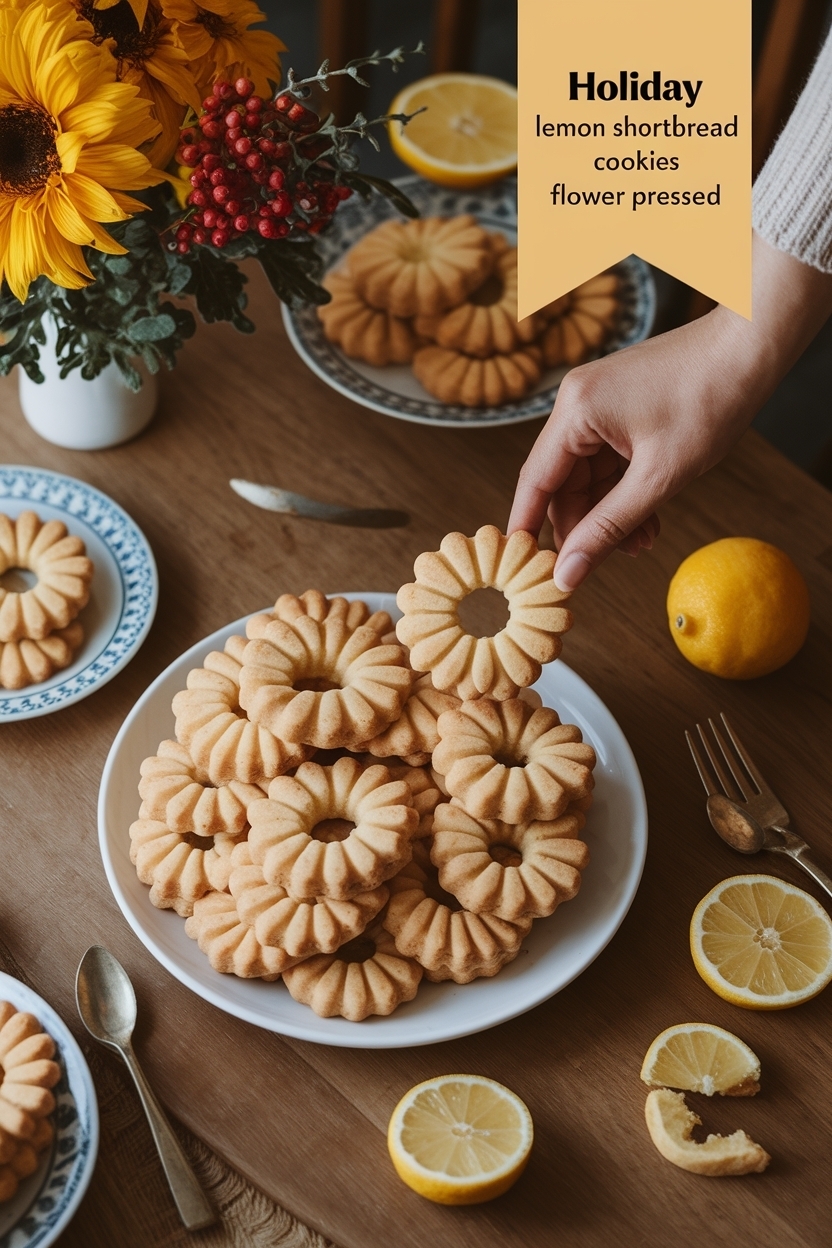 lemon shortbread cookies flower pressed