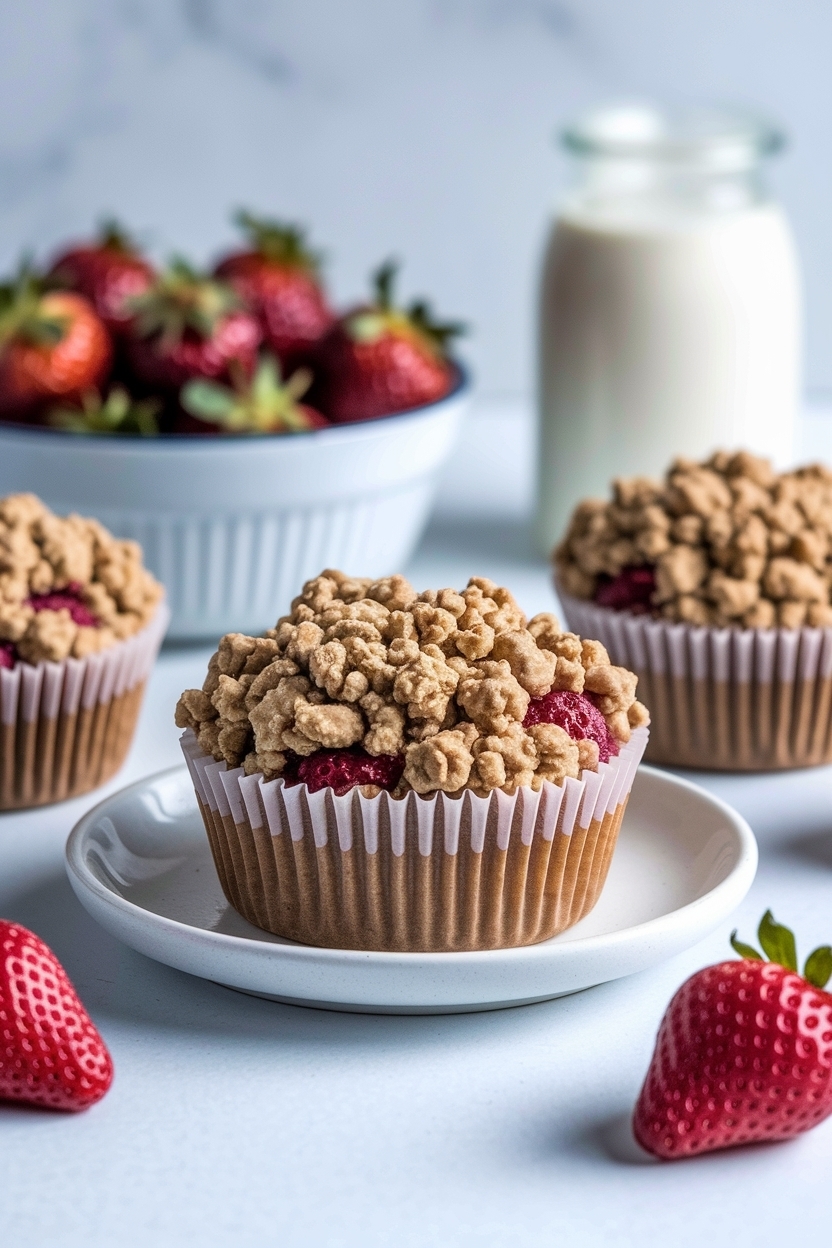 bakery style strawberry muffins crumble